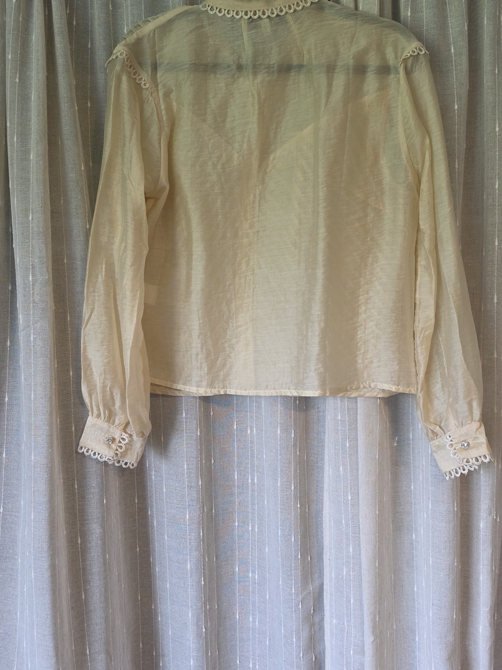Lulu's Lace-Trim Bow Tie Button Front Blouse - Cream - Picture 6 of 10